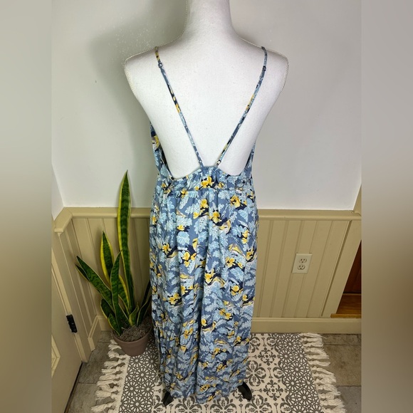 Patagonia Pataloha Strappy Maxi Dress L Blue Yellow Bird Floral Pockets Vacation - Picture 6 of 14